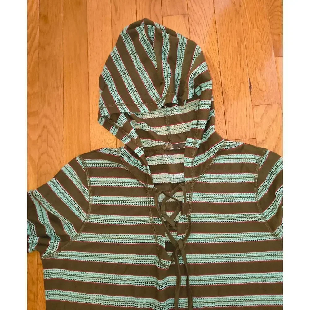 Hooded LS tunic swim cover up prAna Alexia Tunic dark brown/green light blue str